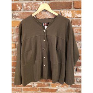 R&K Originals green faux suede jacket blazer w/faux pearl buttons. Size 18W.